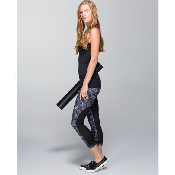 LULULEMON Journey Crop Athletic Leggings Sheer Mesh Rocky Road Sand Dune Sz 4 - Picture 2 of 11